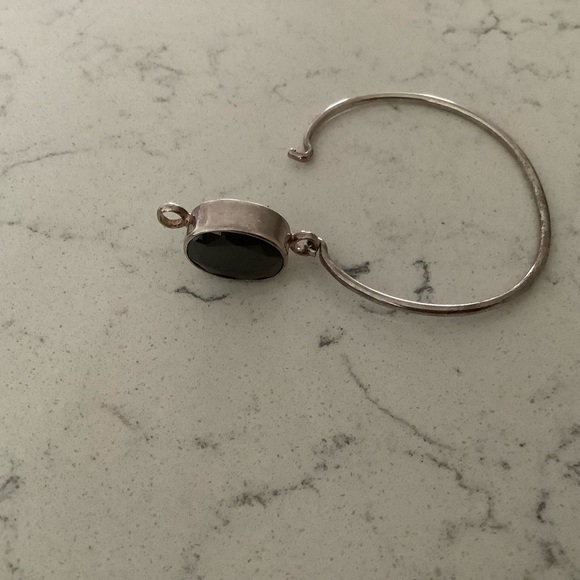 Vintage Haribou black onyx sterling bangle bracelet 925 Scandinavian Danish MCM - Picture 3 of 10
